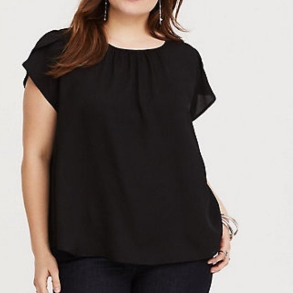 Torrid Black Lace Tulip Crepe Blouse
